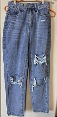 SHEIN Women's Denim Distressed Jeans Size 25/XS High Rise Torn Knees Ripped